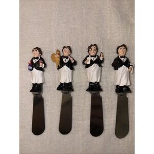 Guy Buffet Figure Waiter Cheese Spreaders Set Of 4 Bistro Novelty FLAWS
